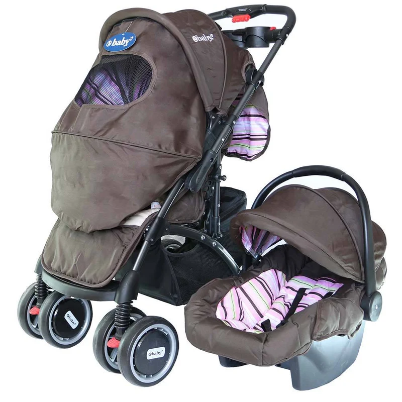 travel system cafe con rayas rosadas