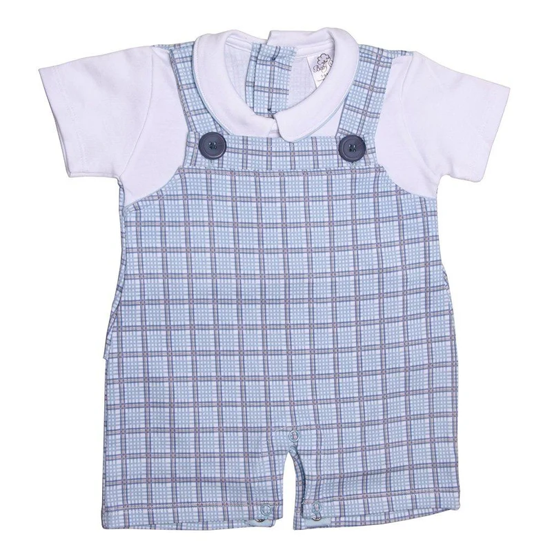 enterizo corto para bebe azul a cuadros 0 3m
