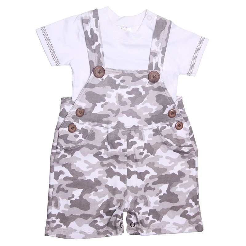 overol corto para bebe gris camuflado 0 3m
