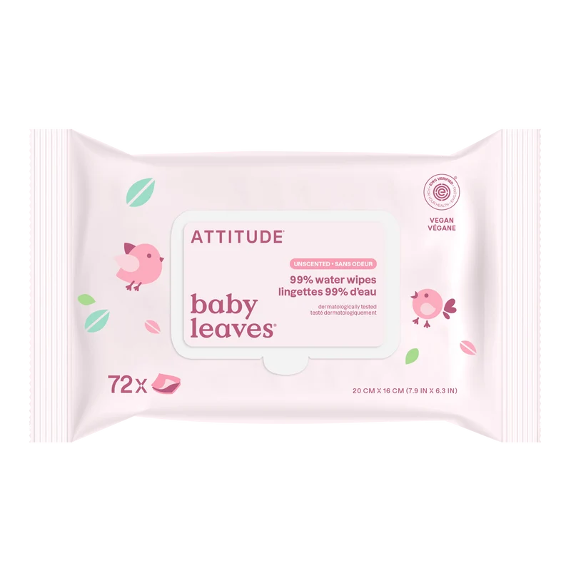 Toallitas Baby Leaves 99% agua sin perfume Attitude