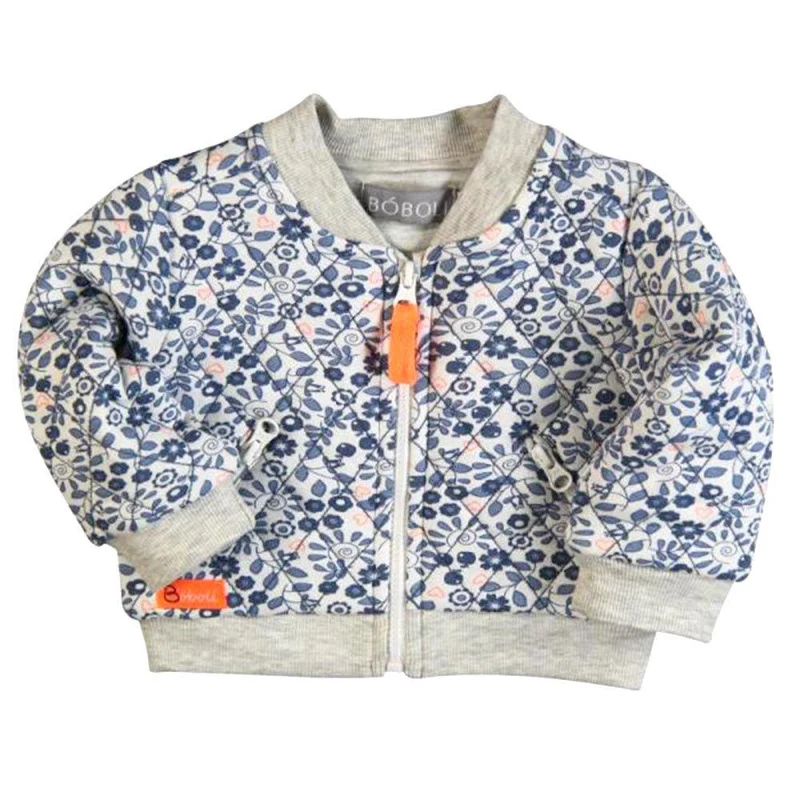 chaqueta flores gris azul