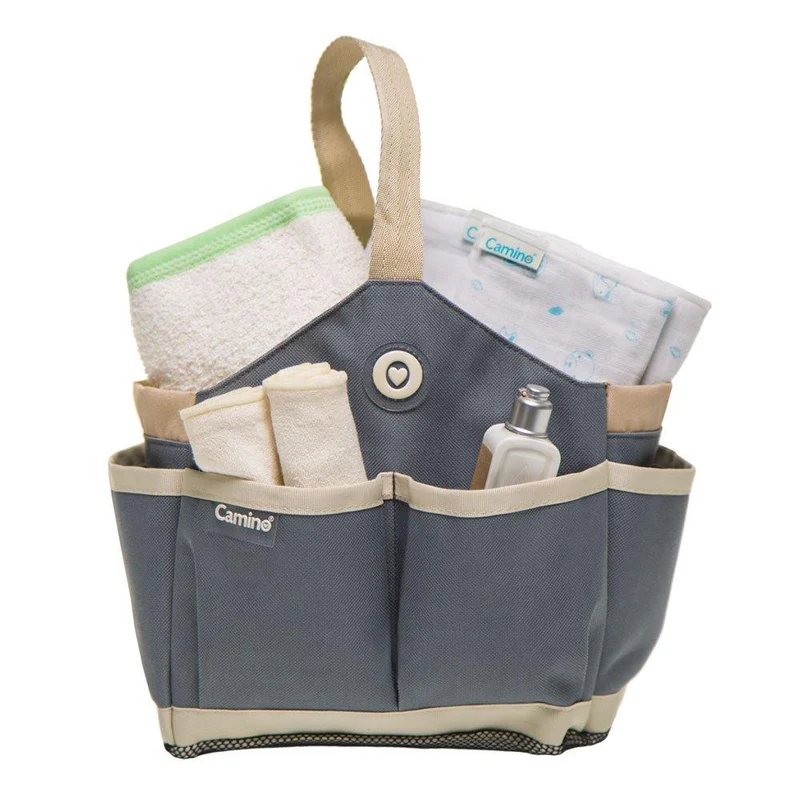 organizador multibolsillos portatil gris con beige
