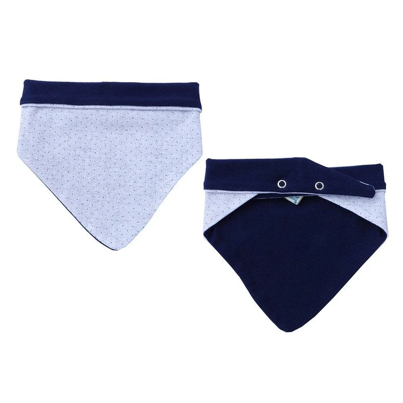 panoletas babero blanco puntitos azules y azul oscuro
