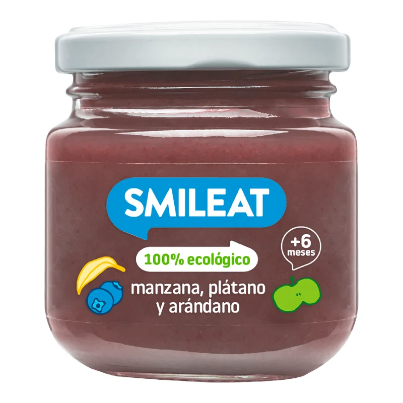 Tarrito de Manzana, Plátano y Arándono BIO +6 meses Smileat 130g