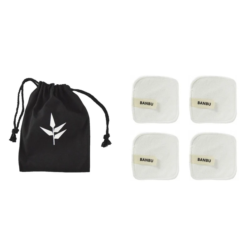 Set 4 Discos Desmaquillantes Reutilizables Blancos + Bolsita de Transporte Banbu