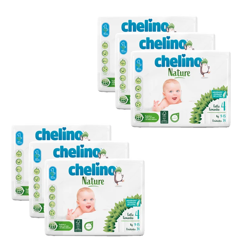 Pack 6x Pañales T4 9-15 kg Chelino Nature 34 unidades