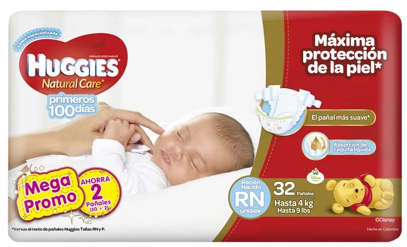 primeros 100 dias panales natural care 32 huggies recien nacido unisex