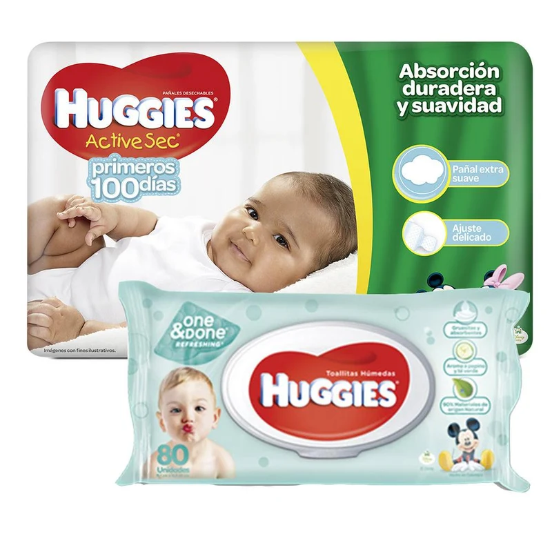 etapa 1 150 panales huggies active sec toallitas humedas oneydone x80