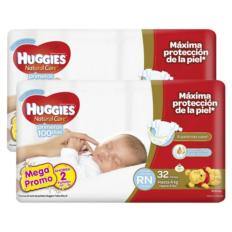 primeros 100 dias 64 panales huggies recien nacido unisex
