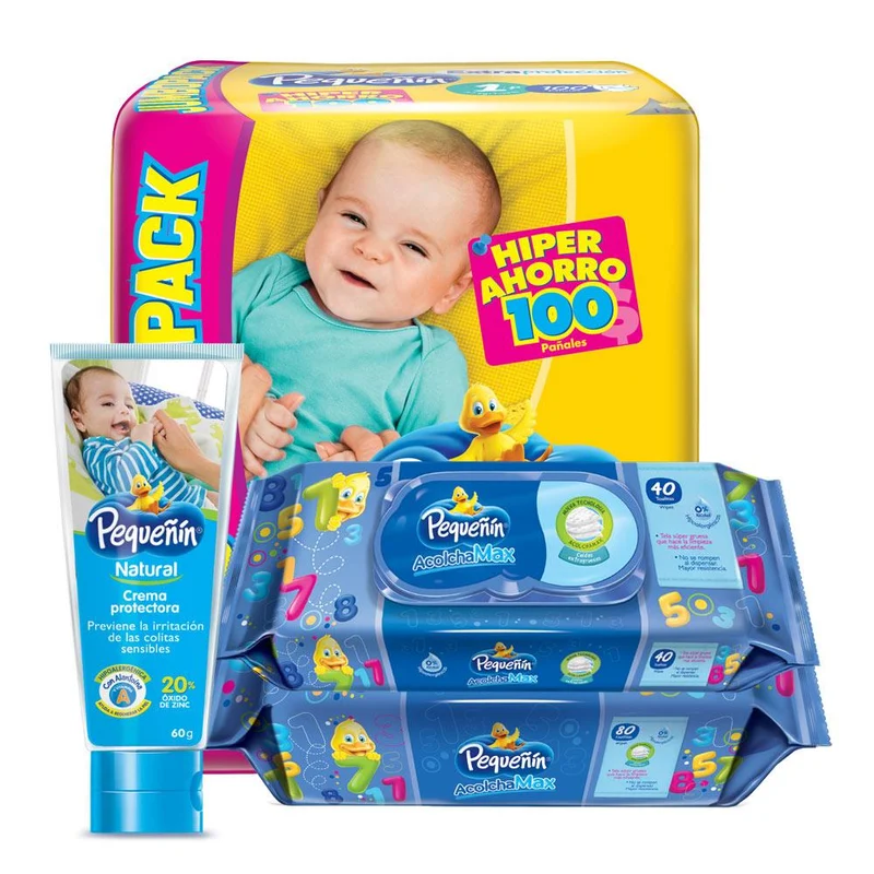 combo pequenin extraproteccion etapa 1 pack 100 toallitas humedas acolchamax con tapa x120 crema protectora natural x60gr