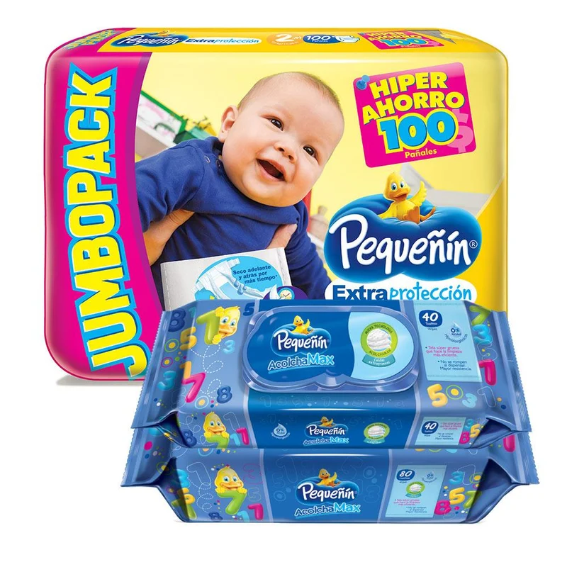 combo pequenin extraproteccion etapa 2 pack 100 toallitas humedas acolchamax con tapa x120