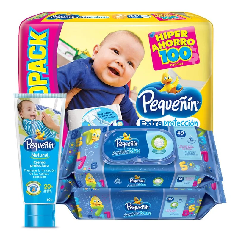 combo pequenin extraproteccion etapa 2 pack 100 toallitas humedas acolchamax con tapa x120 crema protectora natural x60gr
