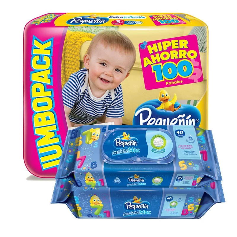 combo pequenin extraproteccion etapa 3 pack 100 toallitas humedas acolchamax con tapa x120