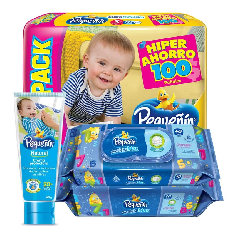 combo pequenin extraproteccion etapa 3 pack 100 toallitas humedas acolchamax con tapa x120 crema protectora natural x60gr