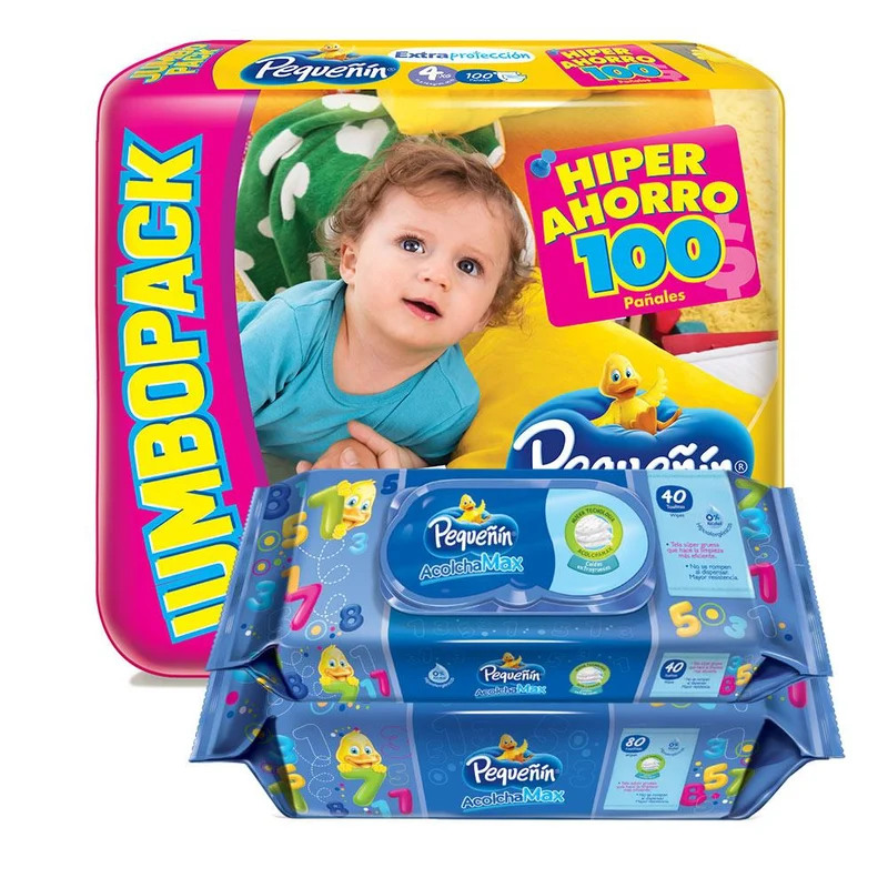 combo pequenin extraproteccion etapa 4 pack 100 toallitas humedas acolchamax con tapa x120