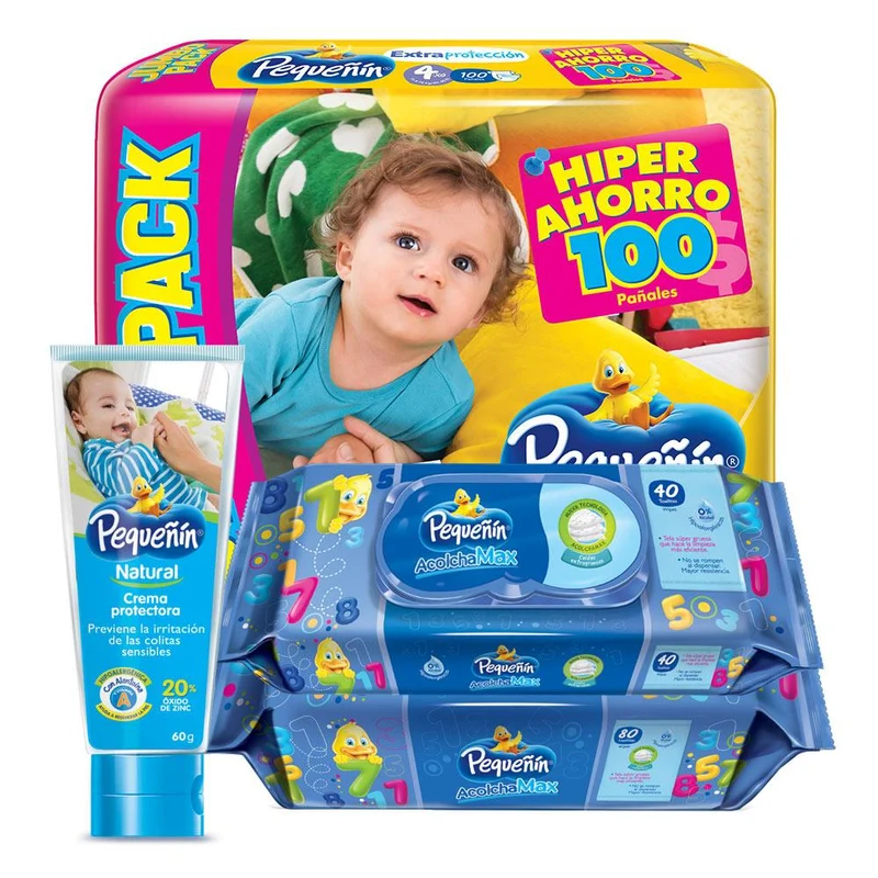 combo pequenin extraproteccion etapa 4 pack 100 toallitas humedas acolchamax con tapa x120 crema protectora natural x60gr