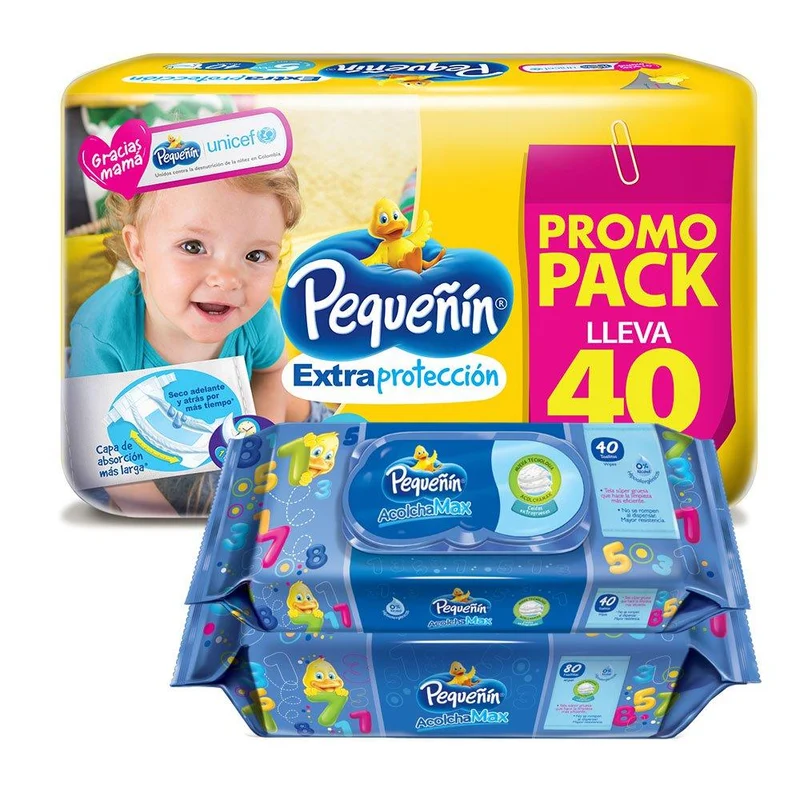 combo pequenin extraproteccion etapa 5 paquete x80 toallitas humedas acolchamax con tapa x120