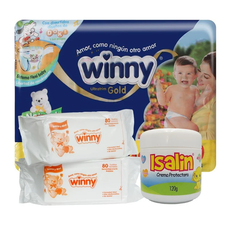 combo winny ultratrim gold etapa 3 packx150 toallitas humedas avena crema protectora x100 grs isalin