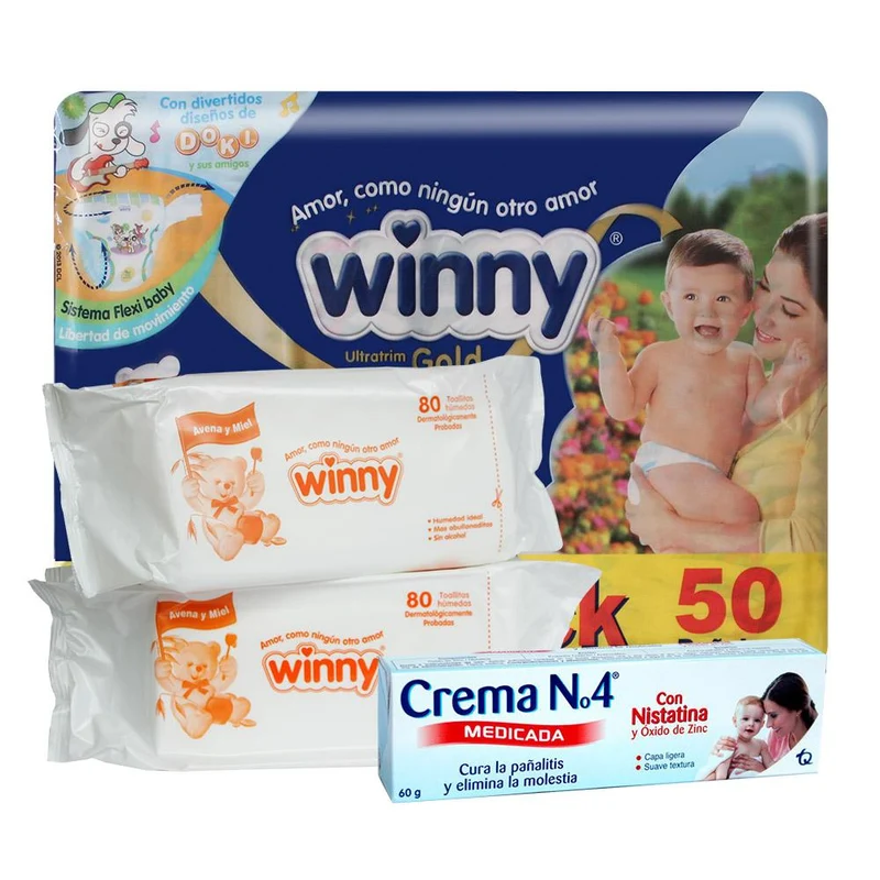combo winny ultratrim gold etapa 4 packx150 toallitas humedas avena x160 crema nº4 medicada