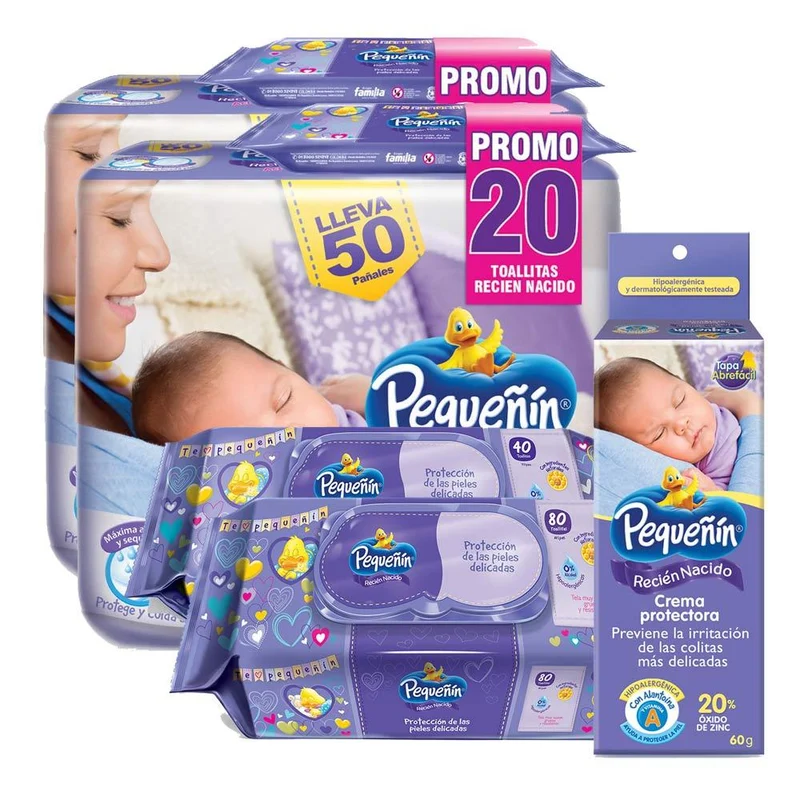 combo pequenin recien nacido acolchadito pack 100 40 panitos humedas toallitas humedas xx120 crema protectora
