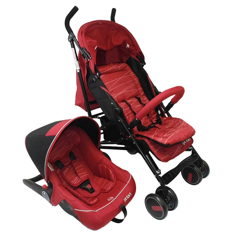 coche priori torino y portabebe rojo