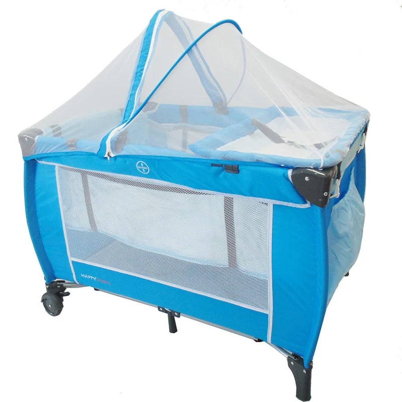 corral 2 niveles happy baby con cambiador y mosquitero de lujo azul