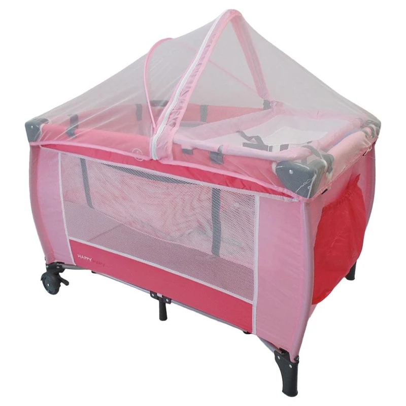 corral 2 niveles happy baby con cambiador y mosquitero de lujo rosado