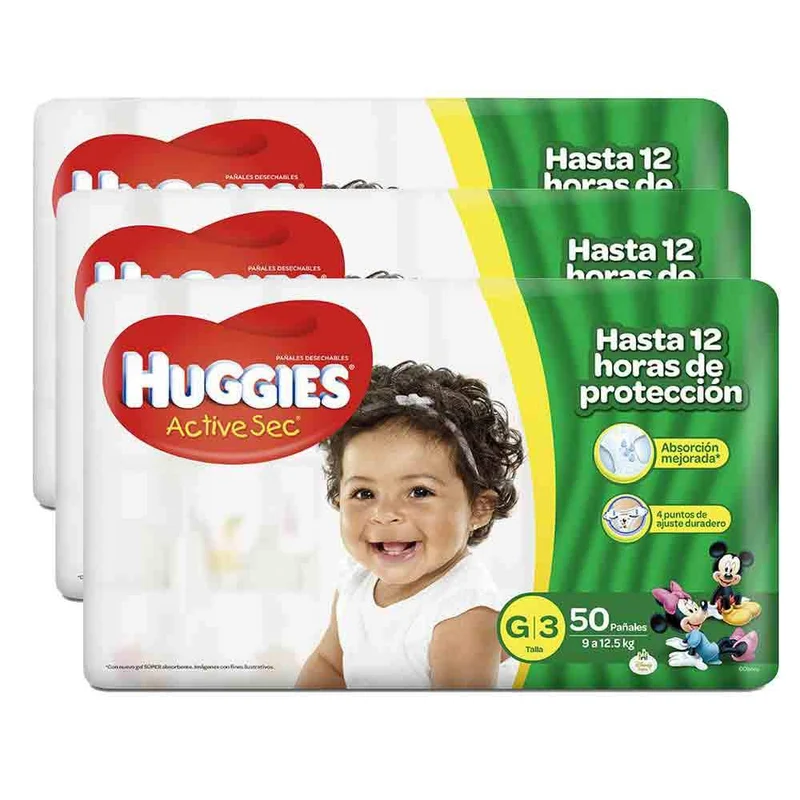 combo huggies active sec etapas 3 pack 150