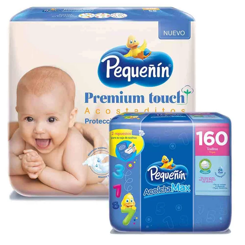 combo etapa 2 66 panales pequenin premium touch toallitas humedas acolchamax caja x 160