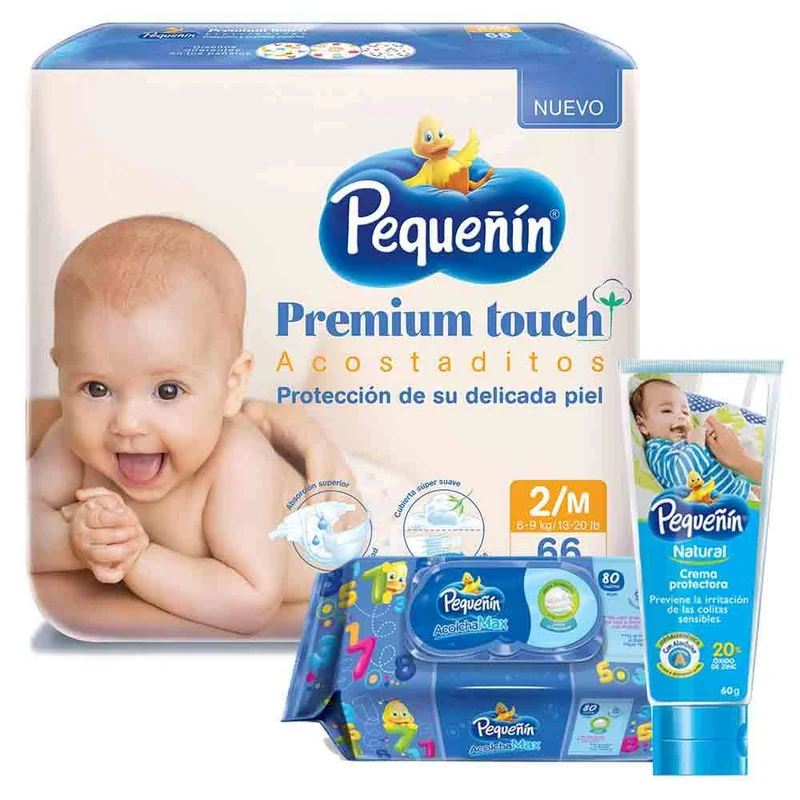 combo etapa 2 66 panales pequenin premium touch toallitas acolchamax repuesto caja x 80 crema protectora pequenin natural
