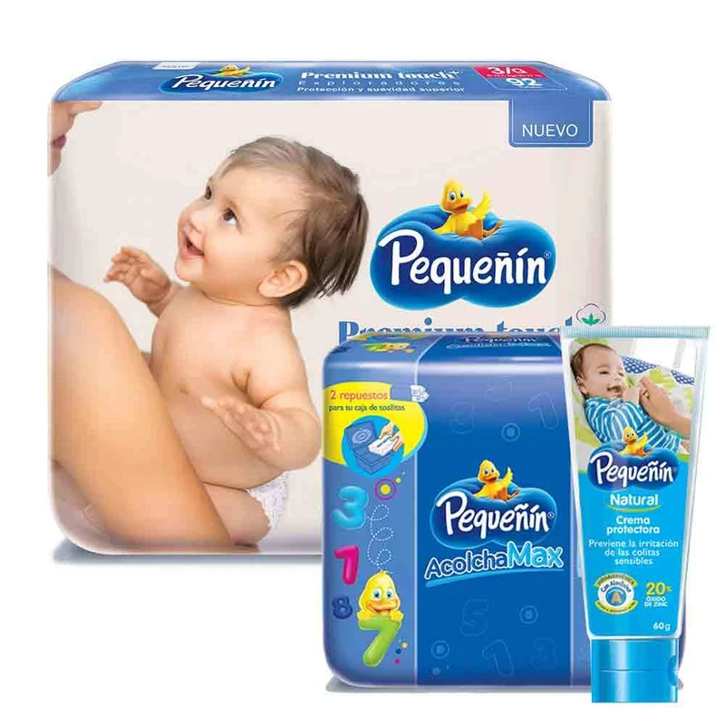 combo etapa 3 92 panales pequenin premium touch toallitas acolchamax respuesto caja x 160 crema protectora pequenin natural