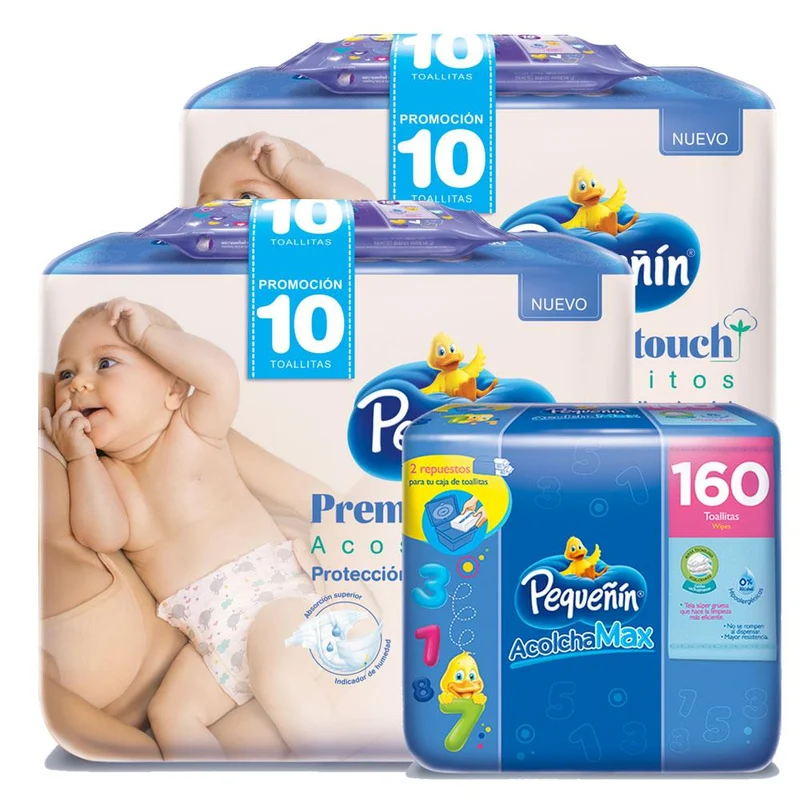 combo etapa 1 x 100 panales pequenin premium touch gratis 10 toallitas recien nacido toallitas acolchamax repuesto caja x 160