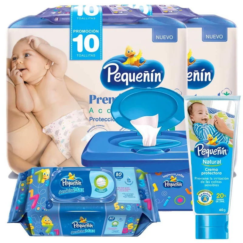 combo etapa 1 100 panales pequenin premium touch gratis 10 toallitas recien nacido toallitas acolchamax tapa x 80 toallitas acolhamax caja x 80 crema protectora natural