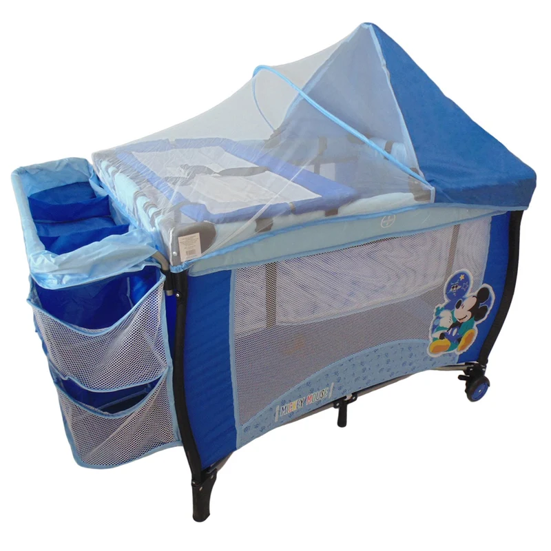 cuna corral disney priori mickey dos niveles con cambiador y mosquitero de lujo dis 429 azul unisex