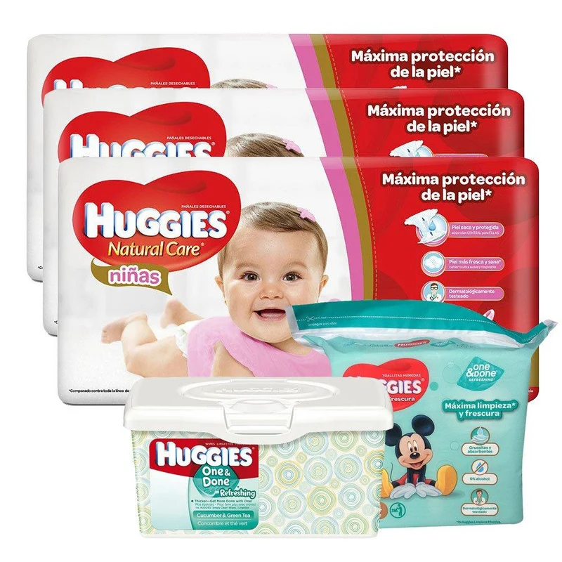 etapa 2 92 panales huggies natural care ninas 184 toallitas humedas 64 toallitas one and done caja
