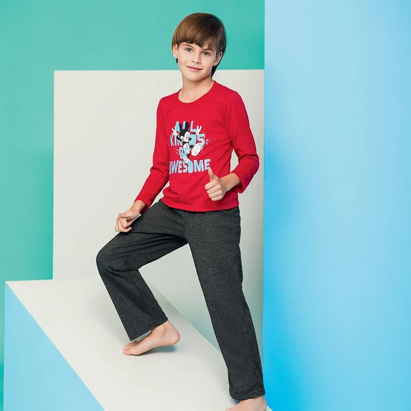 pijama conjunto pantalon manga larga talla 6 color gris con rojo