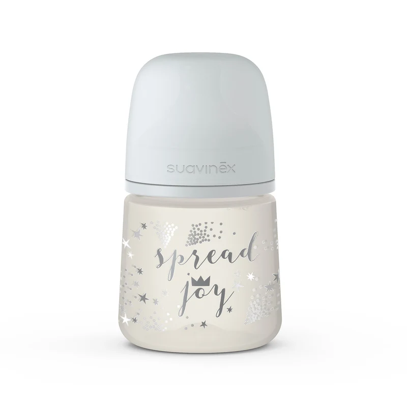 Mamadera Gris Spread Joy de 150ml con Tetina Fisiologica Sx Pro de Silicona Flujo Lento +0 meses