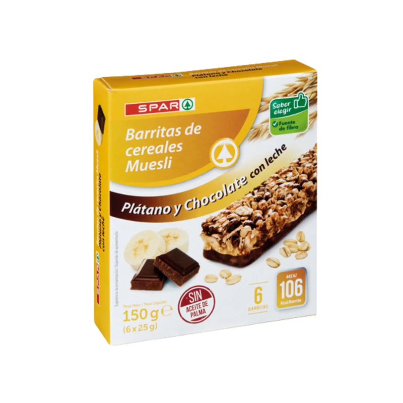 Barritas de Cereales de Plátano y Chocolate SPAR