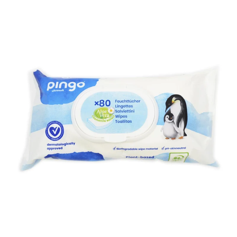 Toallitas húmedas de bebé 100% biodegradables 80 uds Pingo