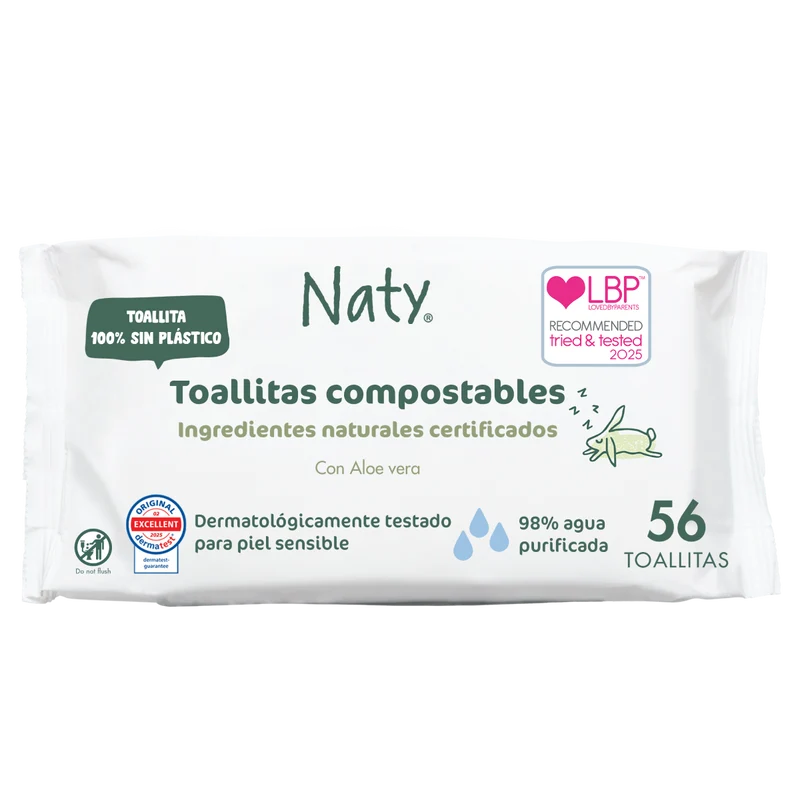 Toallitas con Aloe Vera Naty 56 uds