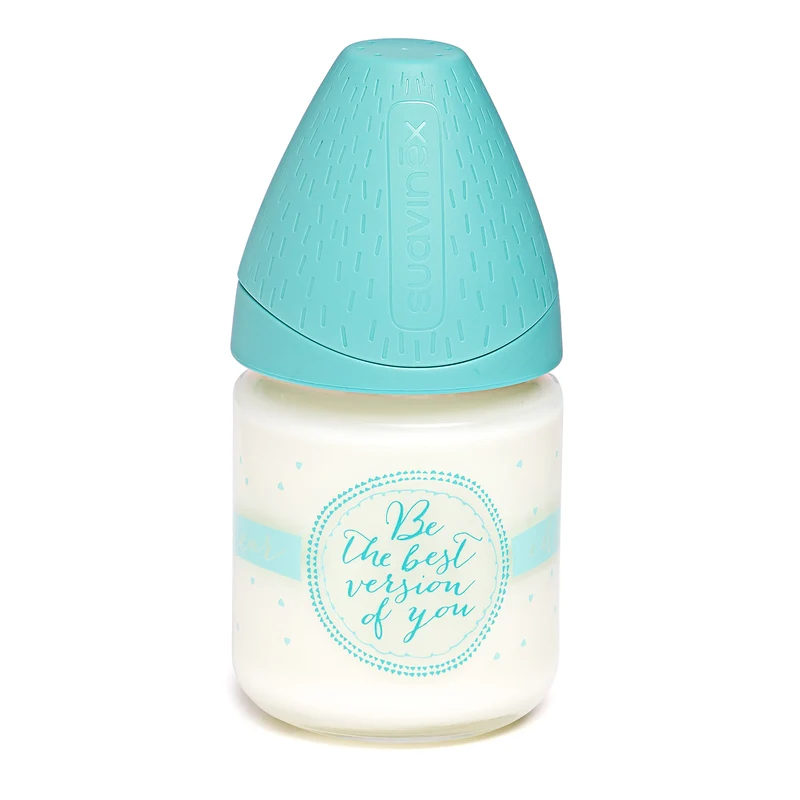 Mamadera de Vidrio Meaningful Celeste de 120ml con Tetina Redonda de Silicona Flujo Variable +0 meses