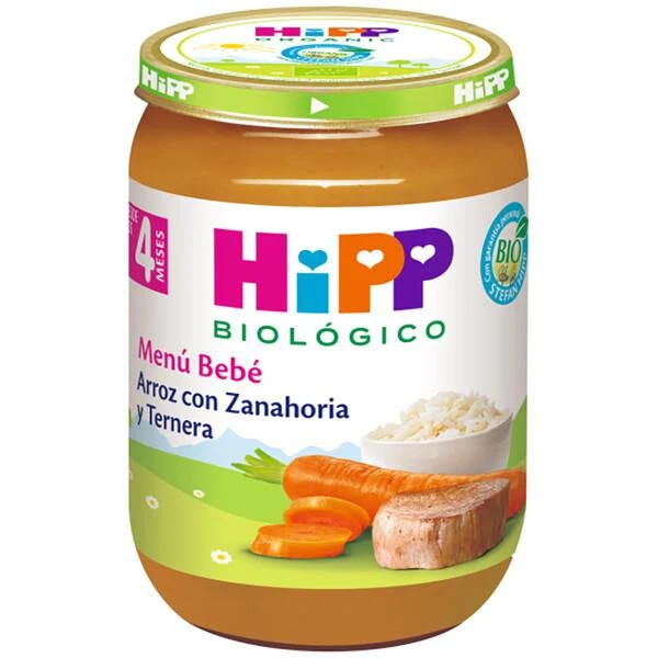 Tarrito de arroz con zanahoria y ternera bio más 4 meses HiPP 190g