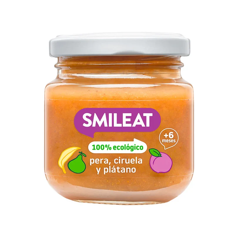 Tarrito de Pera, Ciruela y Plátano BIO +6 Meses Smileat 130 g