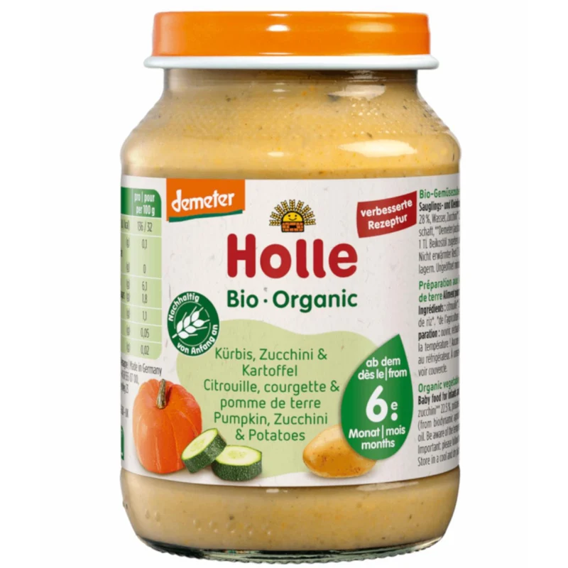 Tarrito ECO de calabacín, calabaza y patata +6M Holle 190 g