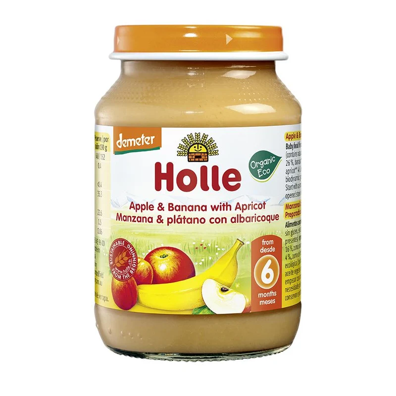 Tarrito ECO de Manzana, Plátano y Albaricoque +6 meses Holle 190 g