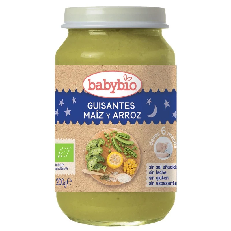 Tarrito Buenas Noches Guisantes, Maiz y Arroz Babybio 200 g