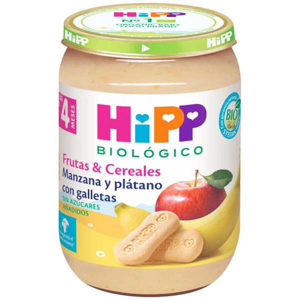 Tarrito Biológico de Manzana y Plátano con Galletas +4 Meses HiPP 190 g