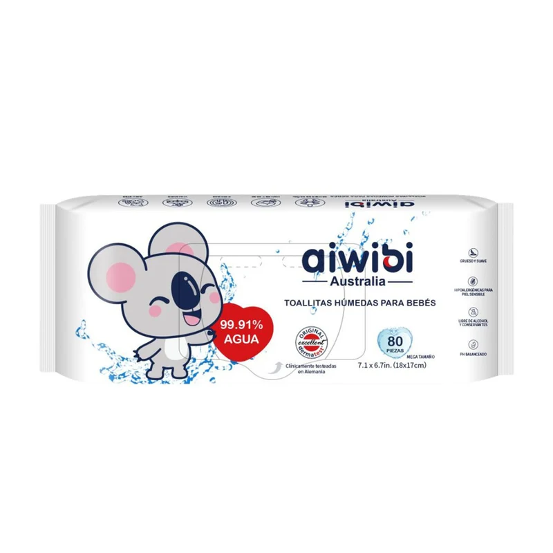 Toallitas Húmedas Aiwibi 99.91% Pure Water Premium (80 unidades)
