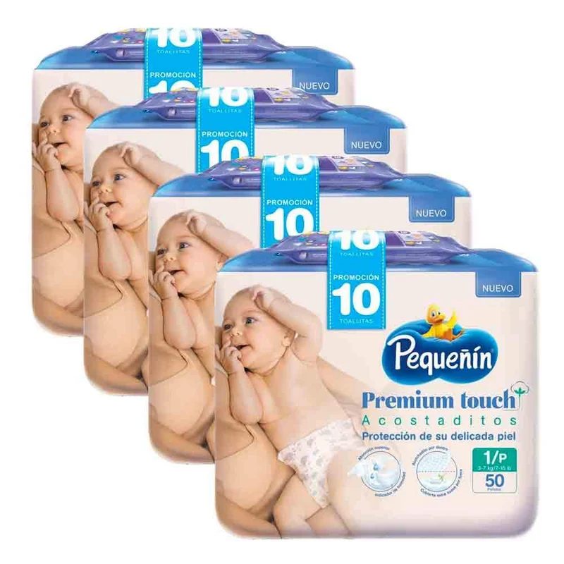 combo panales etapa 1 x 200 unidades pequenin premium touch gratis 40 toallitas recien nacido