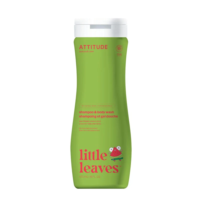 Super Leaves kids Champú y gel 2 en 1 para niños Sandía y coco Attitude 473 ml